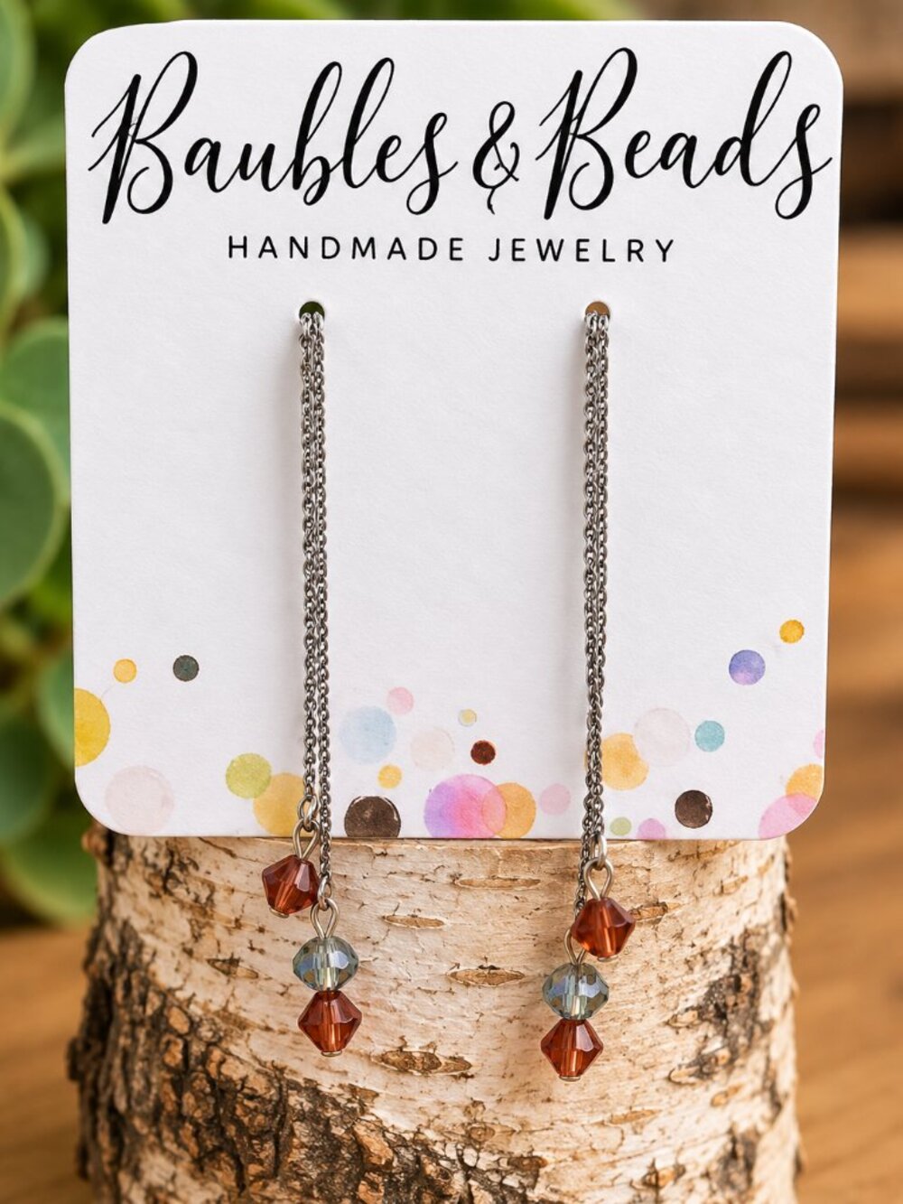 Coral Sparkle Threader Earrings - Swarovski Crystals